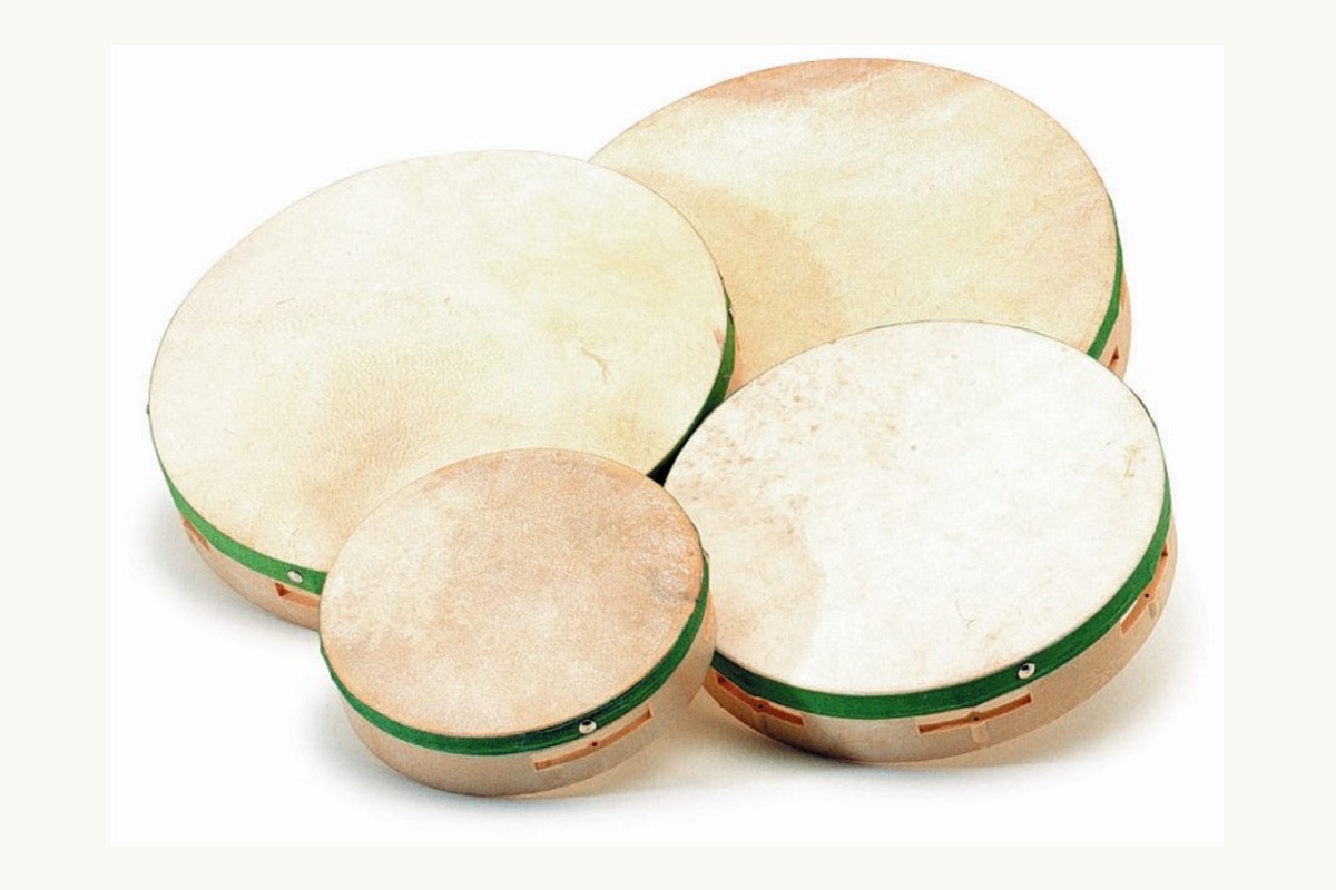 Tamburelli con pelle naturale e battente